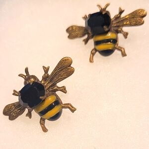 Vintage SADIE GREEN Bumble Bee Rhinestone Enamel pierced Earrings